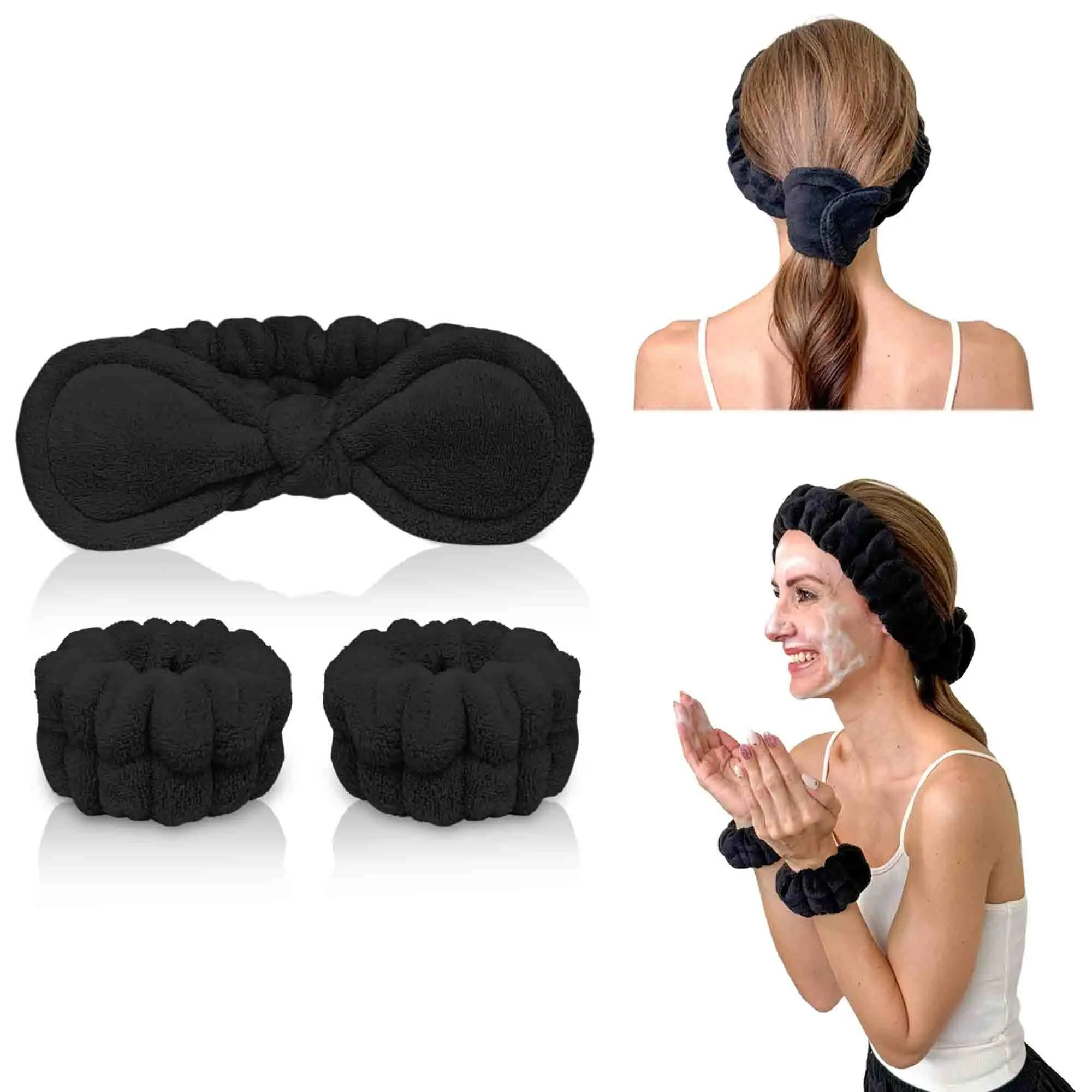 Gnarley Charley Anti-Slip Wristbands and Headband Set - Face Washing Accessories for Women | Spa Gift Set