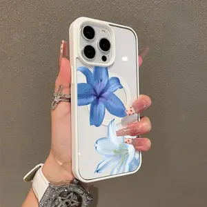 Adorable Magnetic Case for iPhone11/12/13/14/15/16/17/promax Blues Lilies MagSafe Compatible, Lightweight, Anti-Fall |   Girly & Chic Style