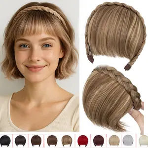 Braid Headband Instant Secret Hair Bangs With Headband Braid Hair French Fringe Synthetic Hairpiece for Women for Daily