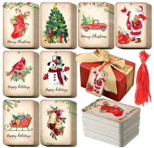 120 Pack Vintage Christmas Tags with Red Ribbon Paper Gift Tags Stocking Truck Brown Tags for Christmas Gift Wrapping Home Decor Holiday Arts and Crafts Decorations Supplies (Classic Style)