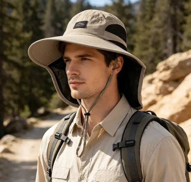 UPF 50+ Sun Protection Hat with Neck Flap - Mount Hood Wide Brim Bucket Hat, Waterproof Breathable Packable Hiking Fishing Gardening Safari Beach Hat for Men Women