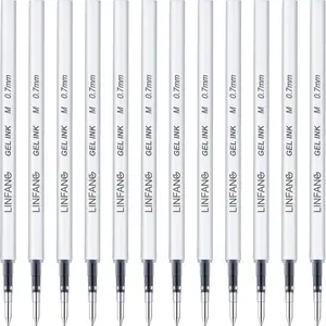 12 Pack Black Retractable Gel Ink Pen Refills 0.7mm Medium Point Smooth Quick Dry for Journaling Writing School Office Supplies