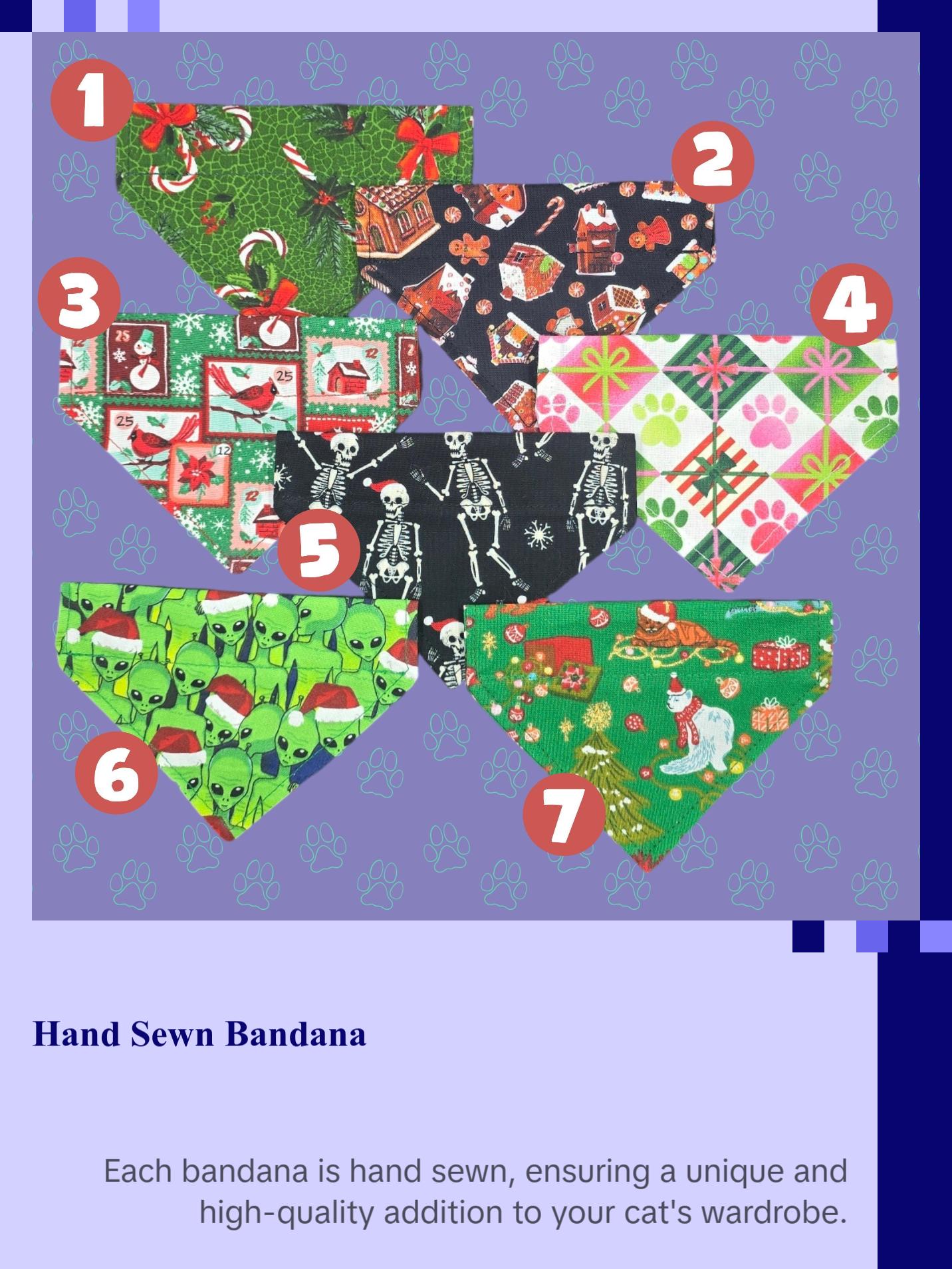 Cat Collars with Bandanas - Holiday Themed Cat Accessories -  Breakaway Cat Collar with Hand Sewn Bandana - Christmas Collar -