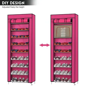 10 Tiers Shoe Rack with Dustproof Cover 27 Pair Shoe Tower Stand Sturdy Shelf Storage Organizer Cabinet Perfect for Bedroom, Closet, Entryway, Dorm Room (Rose Red)