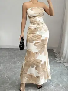 Women's Holiday Floral Print Dress - Elegant & Festive Party Wear