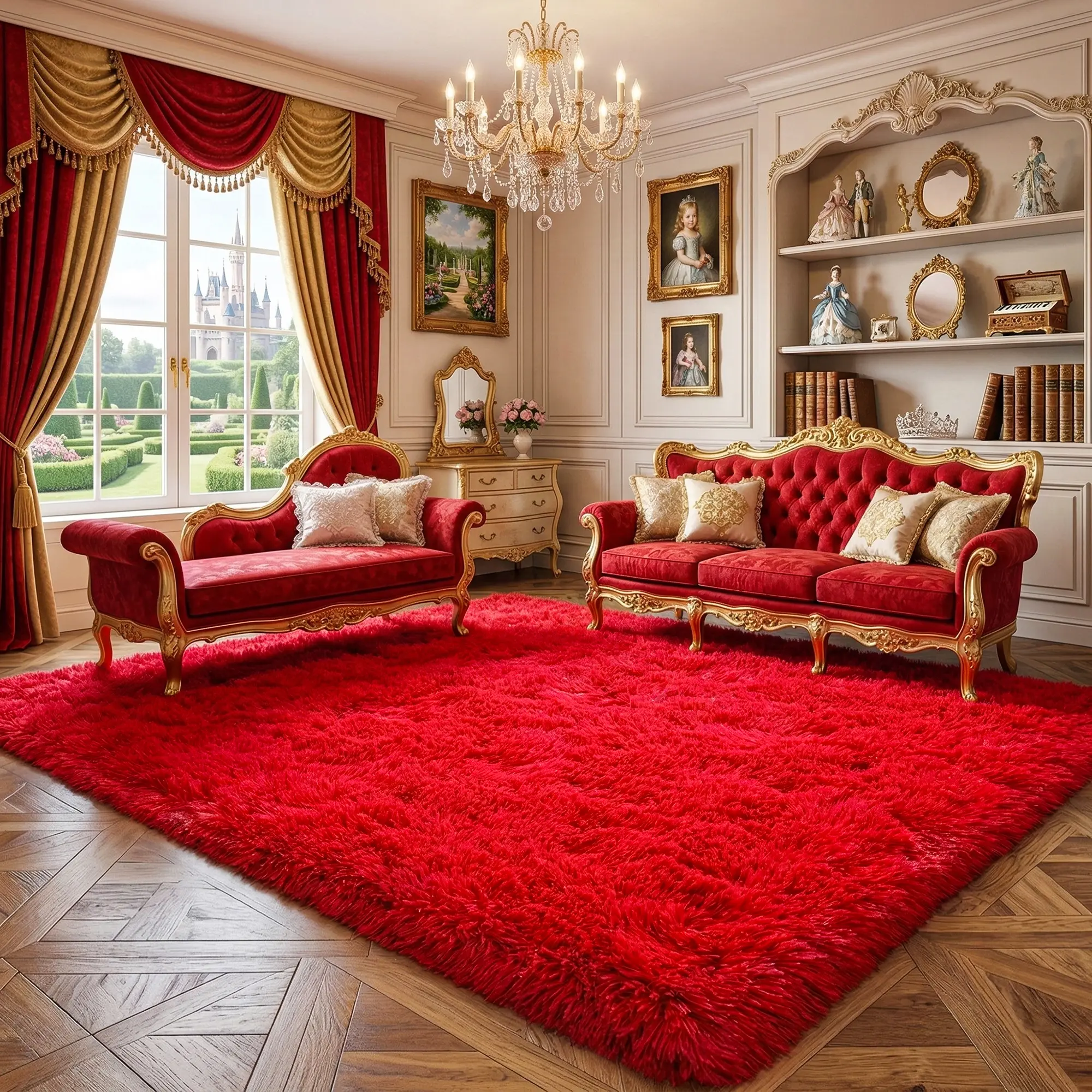 COLLA Super Soft Area Rugs For Living Room, Red Fluffy Furry Shaggy Fuzzy Area Rug, Upgrade Anti-Skid Rectangular, Soft Throw Rug For Bedroom, Home Decor Aesthetic