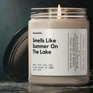 Smells Like Summer On The Lake Soy Wax Candle - 50-60 Hours Burn Time, 100% Cotton Wick, Reusable Glass Jar, Eco-Friendly Vegan Formula, 9 Scent Options
