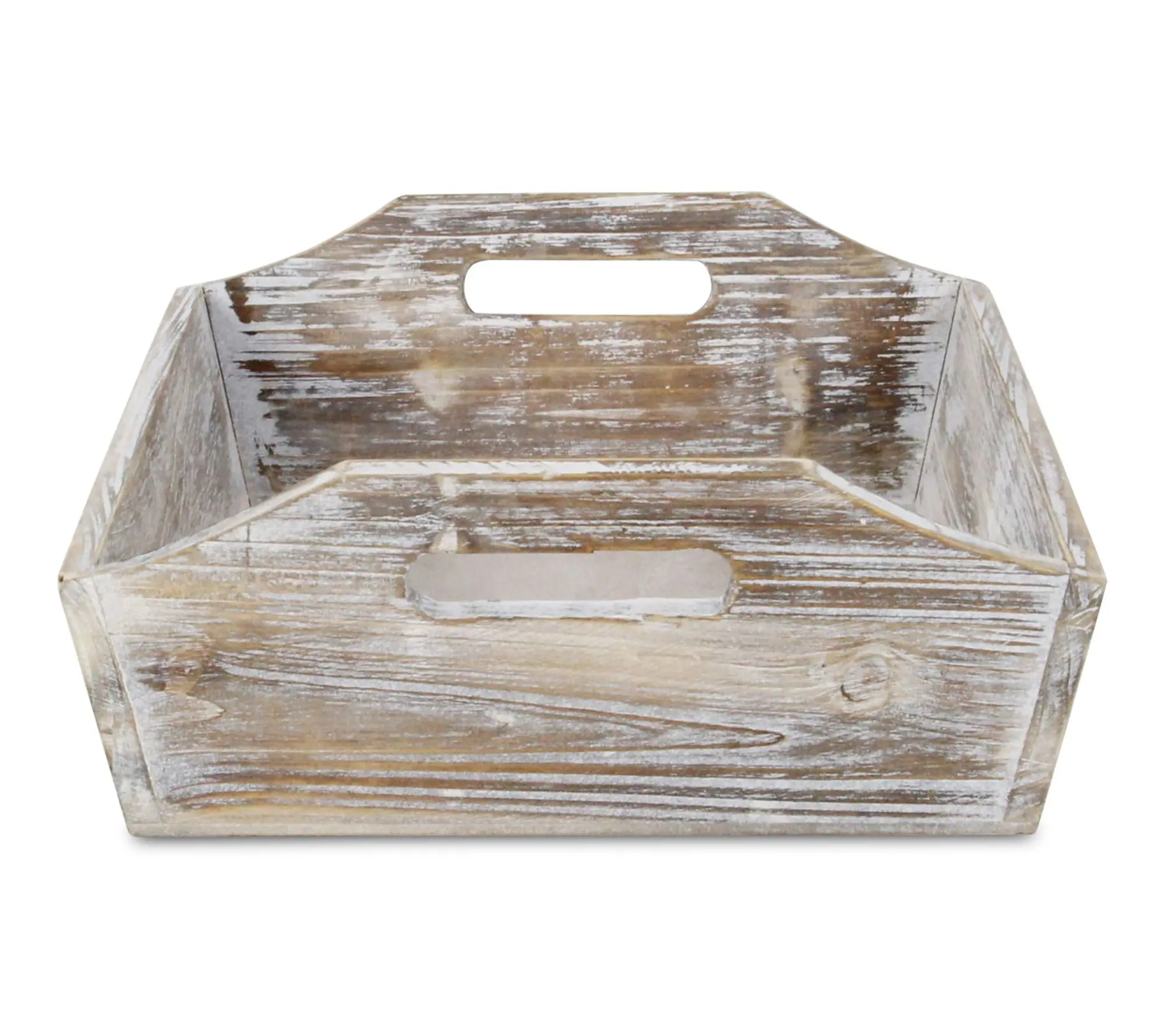 HomeRoots White Rustic Wood Serving Tray with Handles