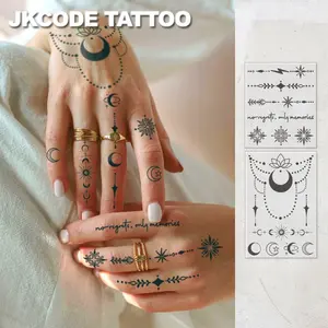 2 Pack Waterproof Semi-Permanent Tattoos | Moon Crescent Bracelet & Lotus Hand Tattoos | Realistic Fake Tattoos, Botanical, Finger Tattoos, Magic Tattoos, Lasts 1-2 Weeks, Tattoos For Women