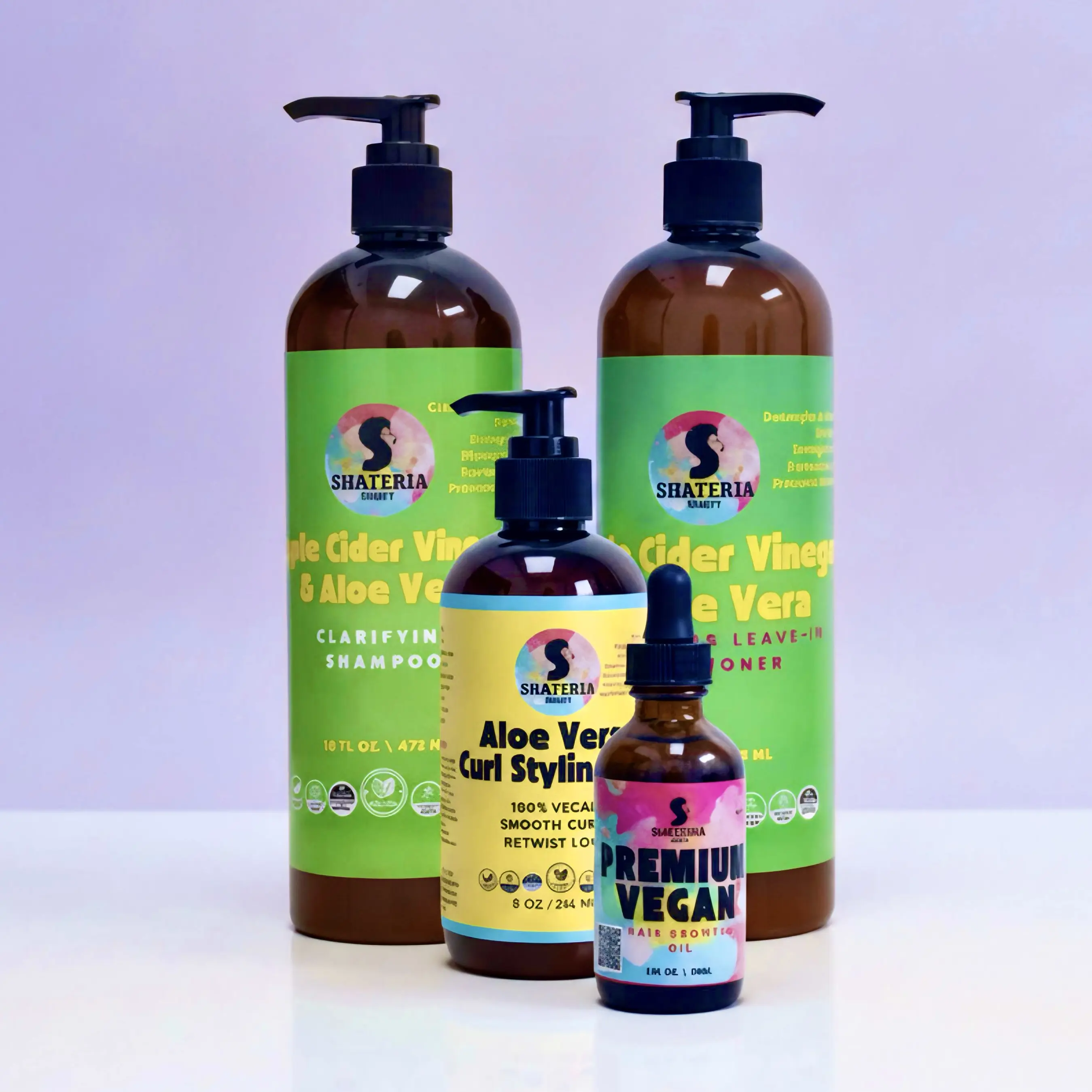 Shateria Beauty Apple Cider Vinegar & Aloe Vera Wash Day Deluxe Box for Curls & Locs – 4-Piece Set with Shampoo, Leave-In, Gel & Oil