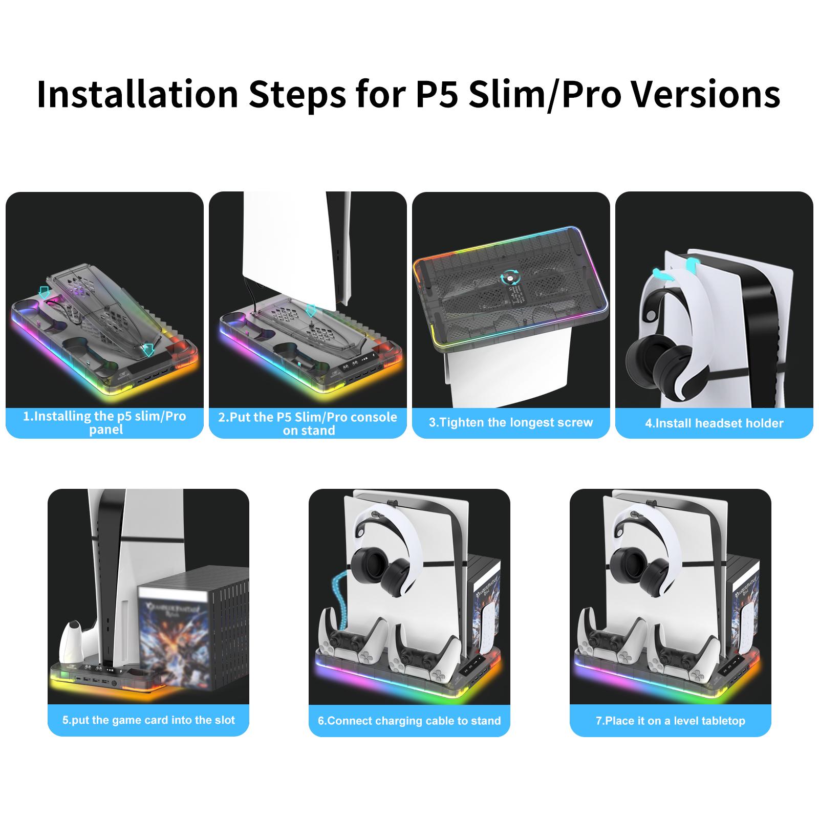 DIgit hub P58 Charging Base Cooling Bracket Compatible With PS5 Console, Vertical Stand Cooling Fan, Multi-functional Cooling & Charging Station for PS5 Slim Pro All Model Universal Gaming Pad Stomp Pad