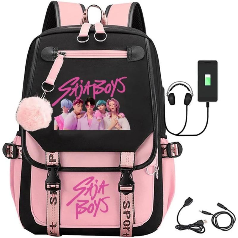 kpop demon hunters backpack Saja Boys Backpack Teenagers Backpacks Hip Hop Gothic Schoolbag (15.6inch,Pink2)