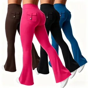 H   Women's High-Waist Butt-Lifting Flare Pants, Ruched Butt Design, Sculpts and Lifts for a Perfect Silhouette, Elastic Waistband, Breathable and Comfortable, Ideal for Yoga/Fitness and Daily Wear, Casual Street Style. Womenswear Bottoms Basic Minimalist