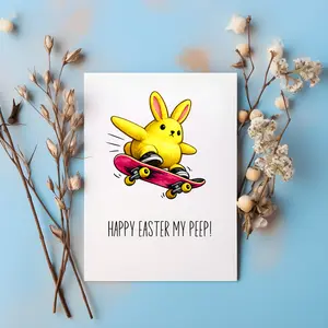 Funny Easter Card for Him or Her, Skateboarding Peep Bunny Card, “Happy Easter My Peep”, Cute Easter Pun Card, A6 Handmade Greeting