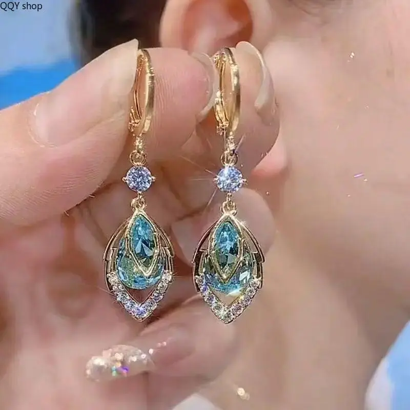 【Summervibes】Sky Blue Rhombus Water Drop Earrings, Fresh Stylish Dangle Ear Pendants, Elegant Versatile Women Fashion Jewelry, Flattering Design Suit Round & Square Face, Chic Daily Ear Accessories for Dating Party & Casual Outfit