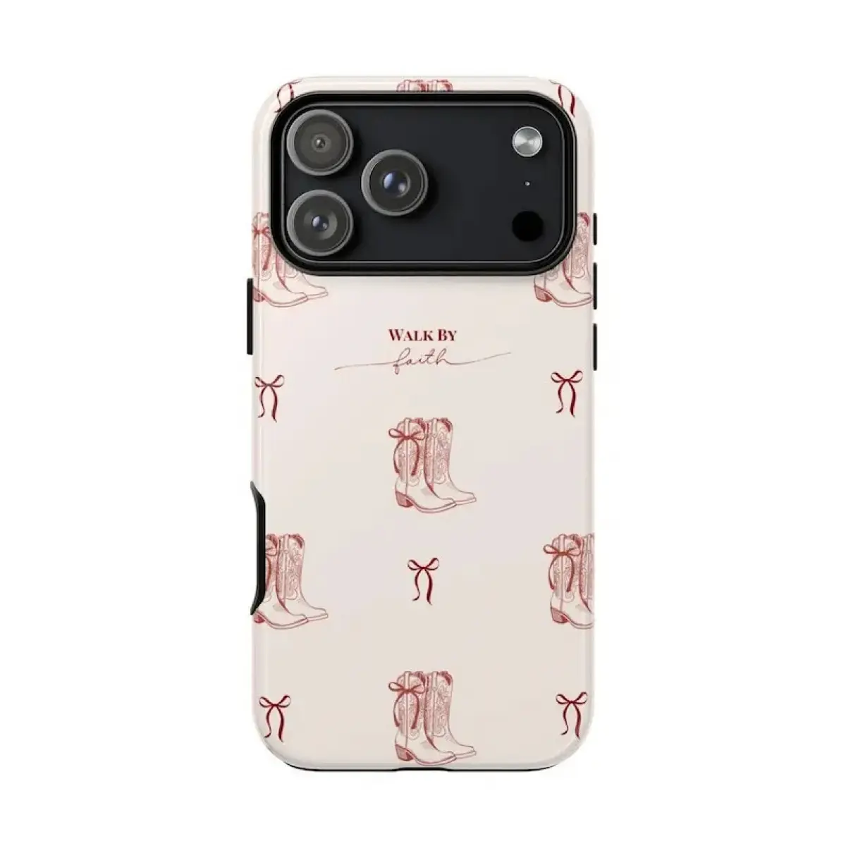 Christian Inspirational Shockproof Phone Cover - Tough Western Boots Cowgirl Aesthetic Walk By Faith Design, Protective Smartphone Shell for iPhone 11-17 Pro Max/X/XS Max XR, Samsung S21-S26 Ultra