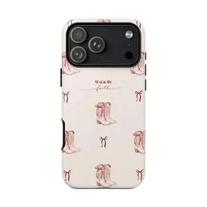 Christian Tough IPhone Case, Walk By Faith Western Boots Phone Case, Cute Cowgirl Aesthetic, Christian Inspirational Protective Cover, Perfectly fits iPhone 11–17 Pro Max,X/XS Max XR  Samsung S21–S26 Ultra,Gift for Her, Gift for Him iPhone case Smartphone