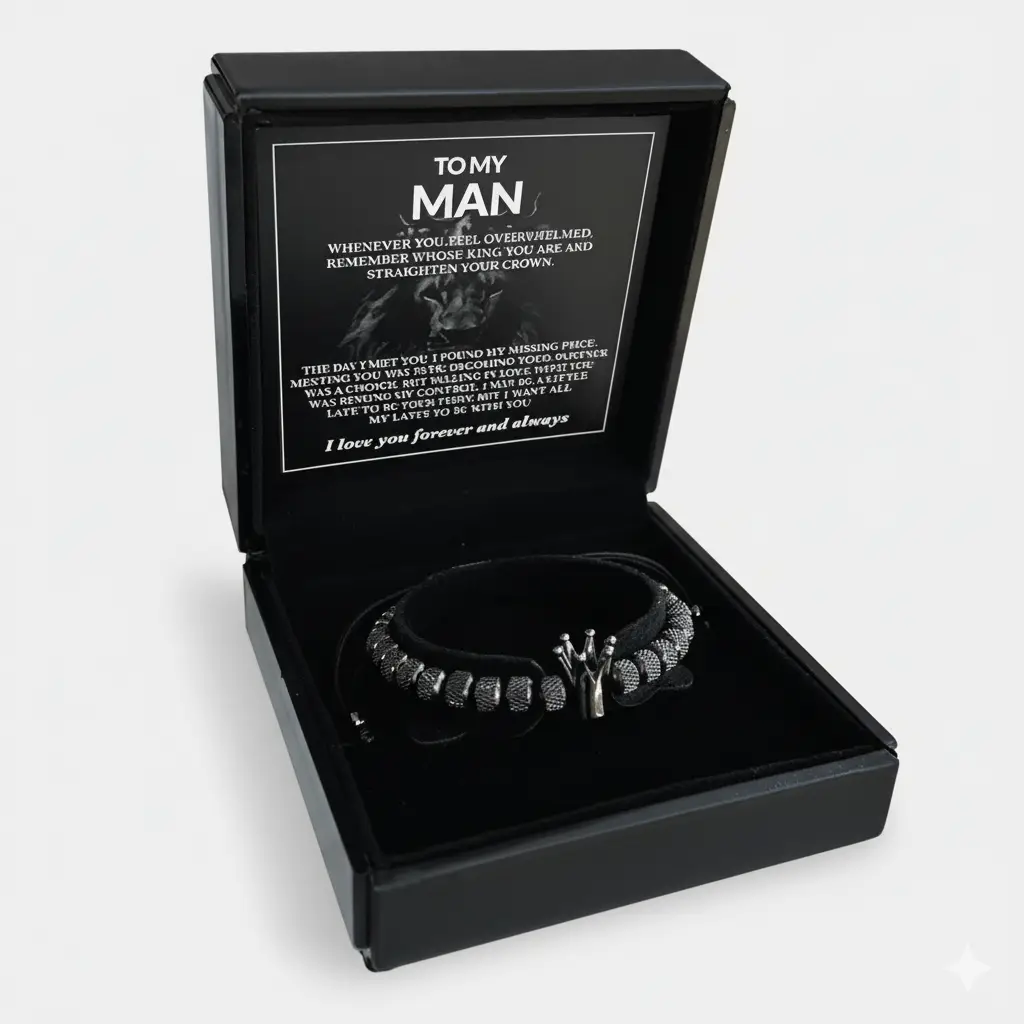 IMPETU GIFT "To My Man" Luxury bracelet set , Premium BOX Straighten Your Crown, Fashionable Adjustable Stainless Steel Jewelry For Men, Daily Clothin