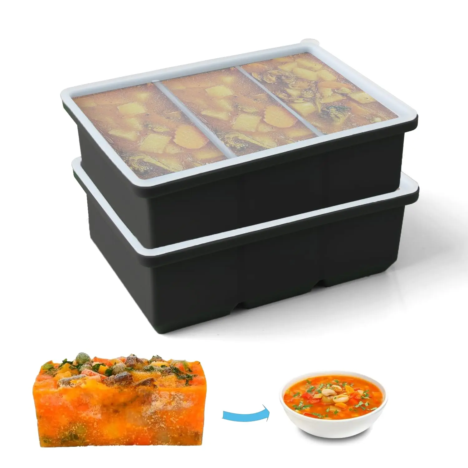Silicone Freezer Trays With Lid, 1 Cup Food Freezer Container, Large Silicone Ice Cube Freezer Mold, Freeze & Store Soup, Sauce, Broth,Leftovers, Homemade Meal Prep Freezing Kitchen Storage Containers