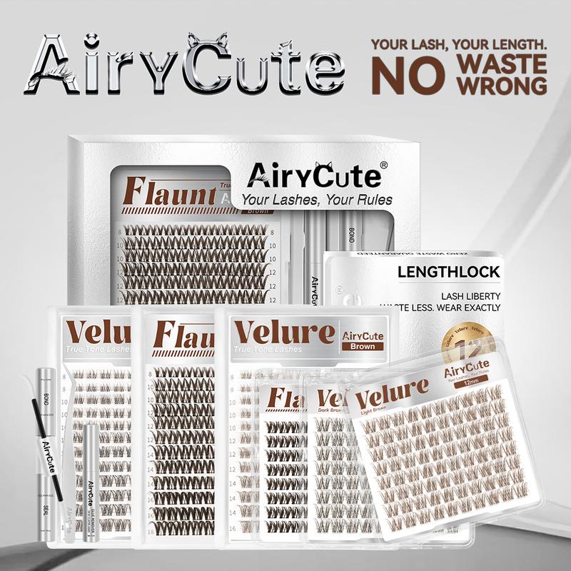 AiryCute Trending Brown Lash Collection | Dark & Light Brown Velure Flaunt | Flawless for Fair/Dark Hair | Reusable, Lightweight & amazing brown Flora Brown Venus Natural Daily, Volumn Style | Beginner-Friendly | DIY Lashes