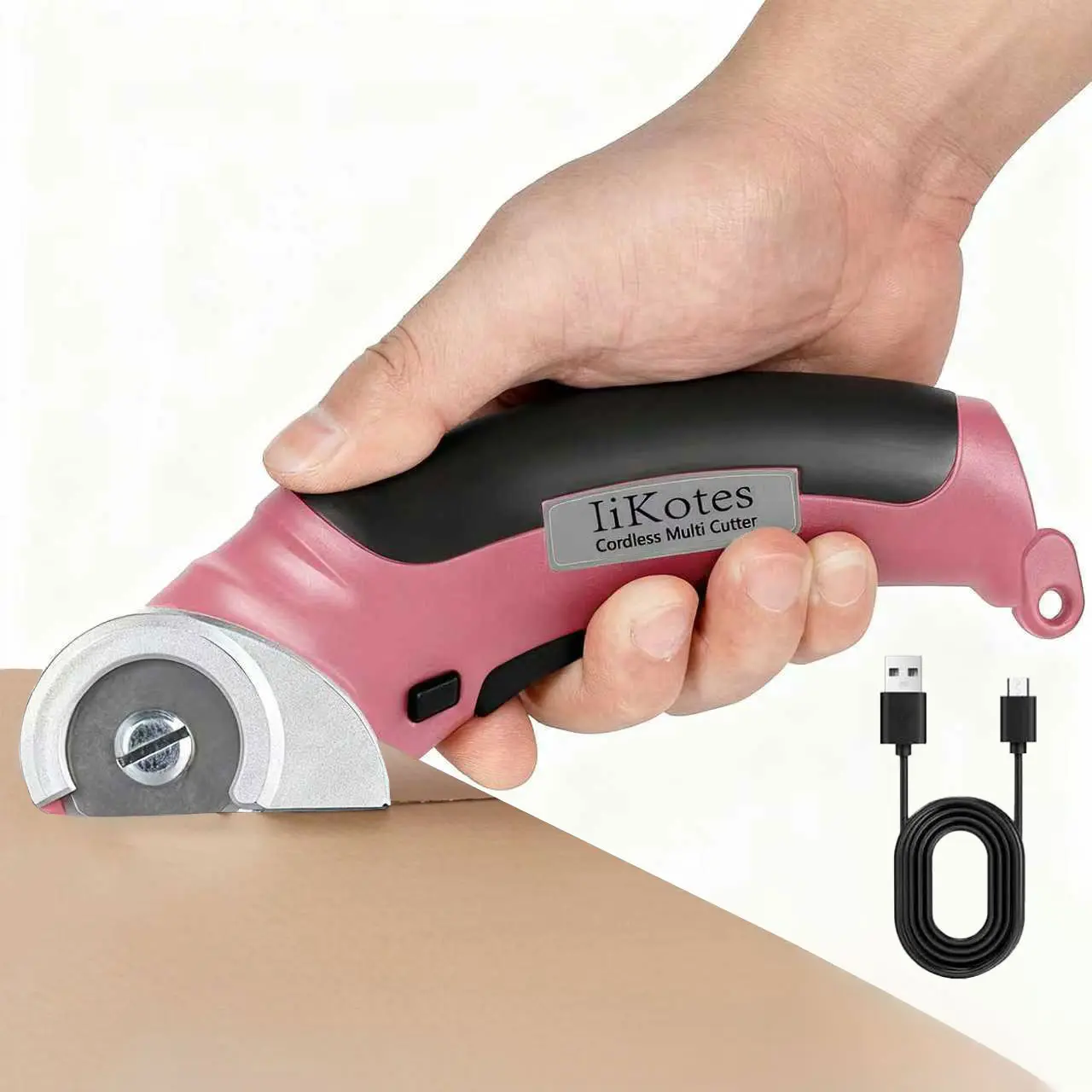 Cordless Electric Scissors, cardboard cutter Heavy Duty Cordless Shears with USB Rechargeable Battery 4V Safety Lock, Non-Slip Grip Cuts Denim, Wool, Leather, Carpet Cardboard, Plastic, 2000mAh, Pink