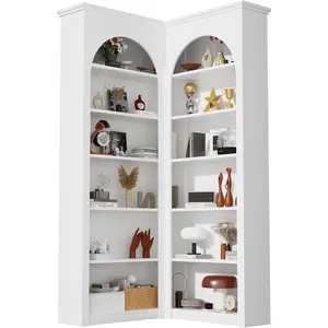 Corner Bookshelf, 71 inch 6 Tier Storage Bookcase, L-Shaped Corner Bookshelf, Living Room/Home Office/Bedroom Display Unit, Arched French Style Brown, Modern Bookshelf, Matt