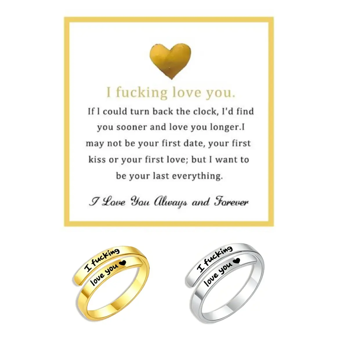 Women's Romantic "I Fucking Love You" Stainless Steel Ring - Engraved Heart Spiral Wrap Twist, 1-Size-Fits-All, Tarnish-Free, Secure & Comfortable Fit, Vintage Promise Ring for Everyday Wear, Anniversary Valentine's Day Gift