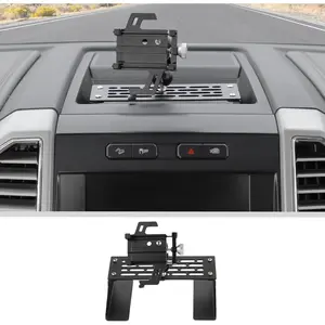 JWWY Center Console Expansion Rack Bracket with Phone Holder for 2015-2020 Ford F150, Dashboard Tray Mount Car Interior Organizer Accessories, Alloy Black