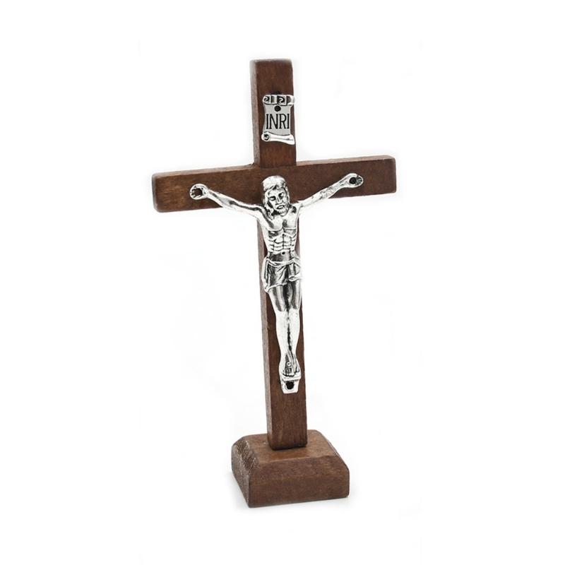 10pcs Wooden Cross Ornament Tabletop Ornaments Standing Crucifix Cross Decoration Churches Wood Cross with Stand Crafts