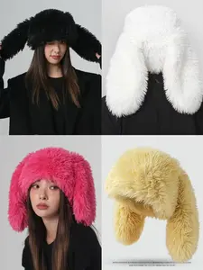 Women's Fall Winter Hat Cute Long Rabbit Ears Fuzzy Beanie Bunny Bonnet, Warm Windproof Fashion Cap for Parties and Daily Use, Unisex Casual Style, Funny Hat, Casual Trendy Hat