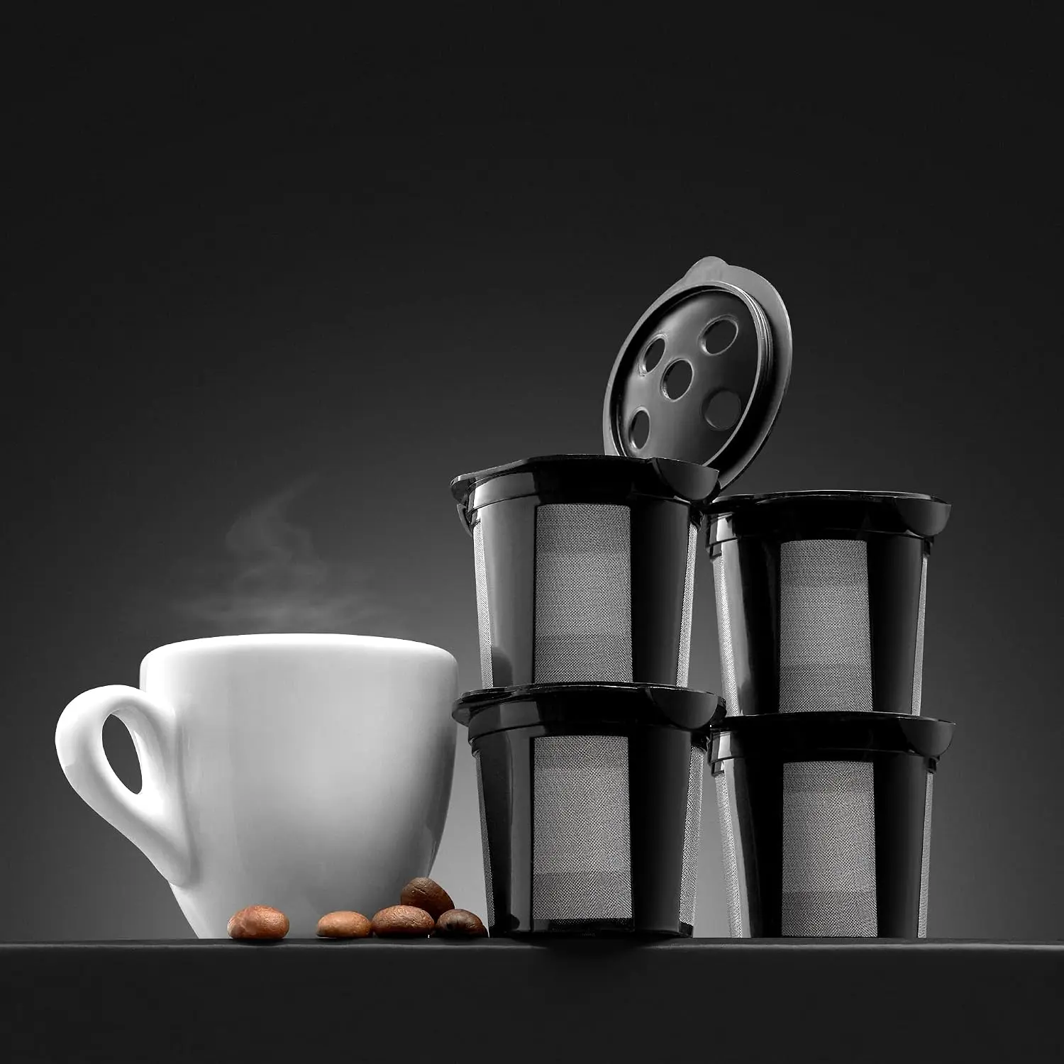 4 Reusable K Cups for Keurig K Supreme, K Supreme Plus, K Slim with Multistream Technology, K-Duo Hot & Iced Single Serve (Gen 2) - 4 Black Refillable Kcups Coffee Filters for Keurig Coffee Makers
