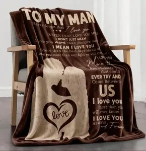 TO MY MAN Letter Character Pattern Soft Warm Throw Blanket 12 Counts Airconditioned Room Blanket Valentine’s Day Warm Nap Blanket for Home Office Travel Outdoor Fun