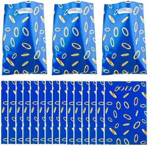 50 count Video  Party Favor Bags - Blue &  Ring Print Plastic Goodie Bags for Gamer Birthdays, Candy, Snacks,   Birthday Decorations,  Teens Party Supplies
