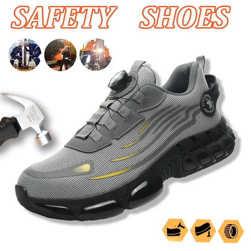 Casual Work Shoes Sneakers For Men Breathable Mesh Steel Toe Anti-Slip