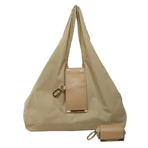 New Mini Keychain Tote Bag with Key Ring Expandable Supermarket Eco-Friendly Bag Reusable Foldable Handbag for Travel in Black Coffee White Khaki