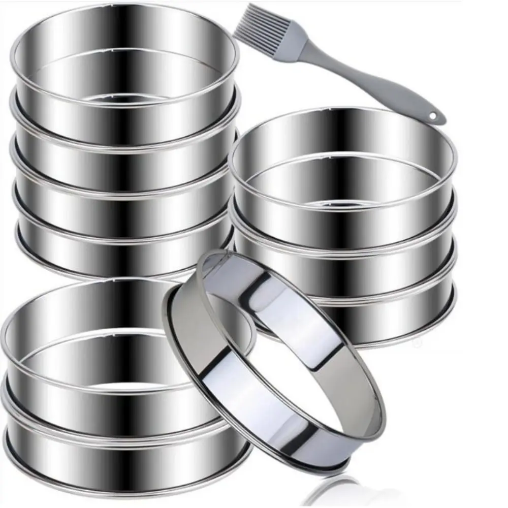 12PCS 8Cm Silvery Double Rolled Edge Crumpet Rings Double Rolled Rings Non-Stick Stainless Steel Crumpet Rings Metal Round Ring Molds for Home Baking Donut Food Making