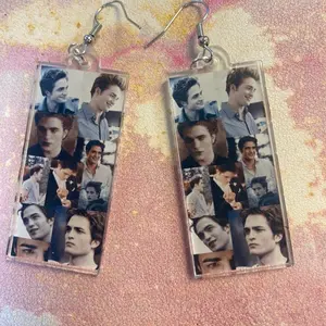 Twilight Edward Cullen Earrings - Acrylic Collage Design with Stainless Steel Hooks - Unique Collage Earrings for Twilight Fans -Twilight Earrings