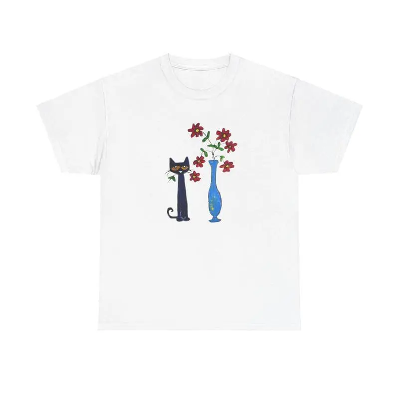Pete the Cat Flower T-Shirt, Graphic Funny Cute Cat Tee, Full Colors, Full Sizes, For Men, For Women, gift for him gift for her