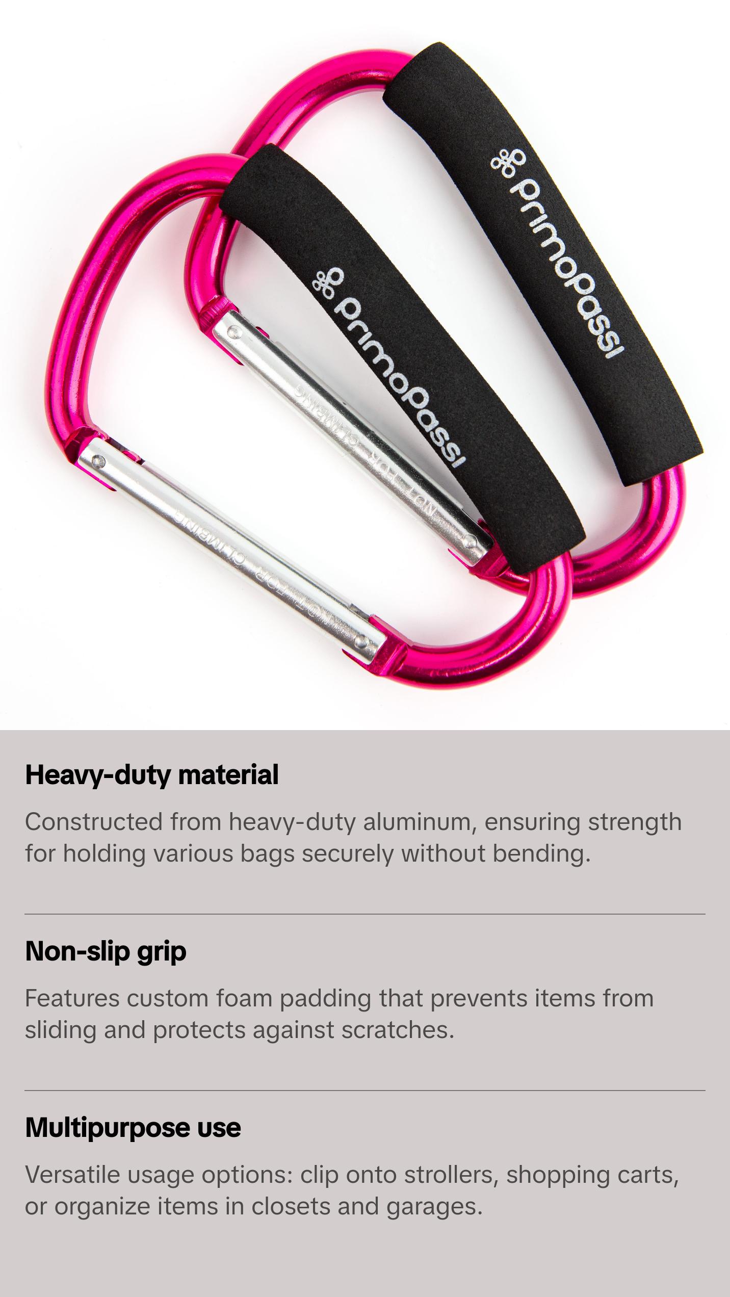 Primo Passi 2Pk Large Stroller Hook, Pink - Perfect for Traveling with Your Baby