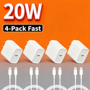 4-Pack 20W TypeC-C Fast Charger Blocks with 10-Foot TypeC Cables, Compatible with 17/17 Pro/17 Pro Max/Air/16/16e/15,  M3/M2/5/4 & 11th/10th Gen - White