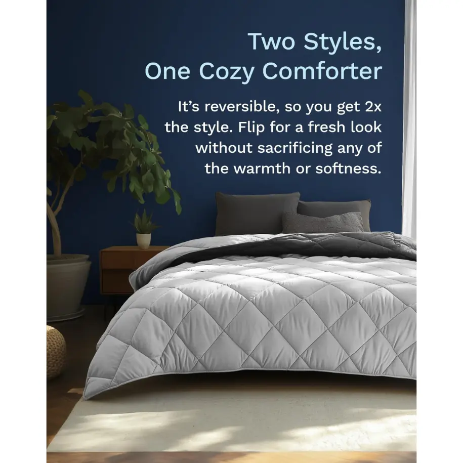 All Seasons Twin/Twin XL Down Alternative Reversible Quilted Comforter - Breathable Twin Extra Long Premium Soft Microfiber, Gray