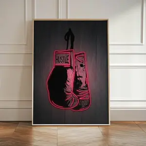 Boxing Gloves Neon Sign Motivation Boxer Wall Art, Sports Gym, Martial Arts Print Fight Printable, Fighter Quote MMA Muay Thai Poster