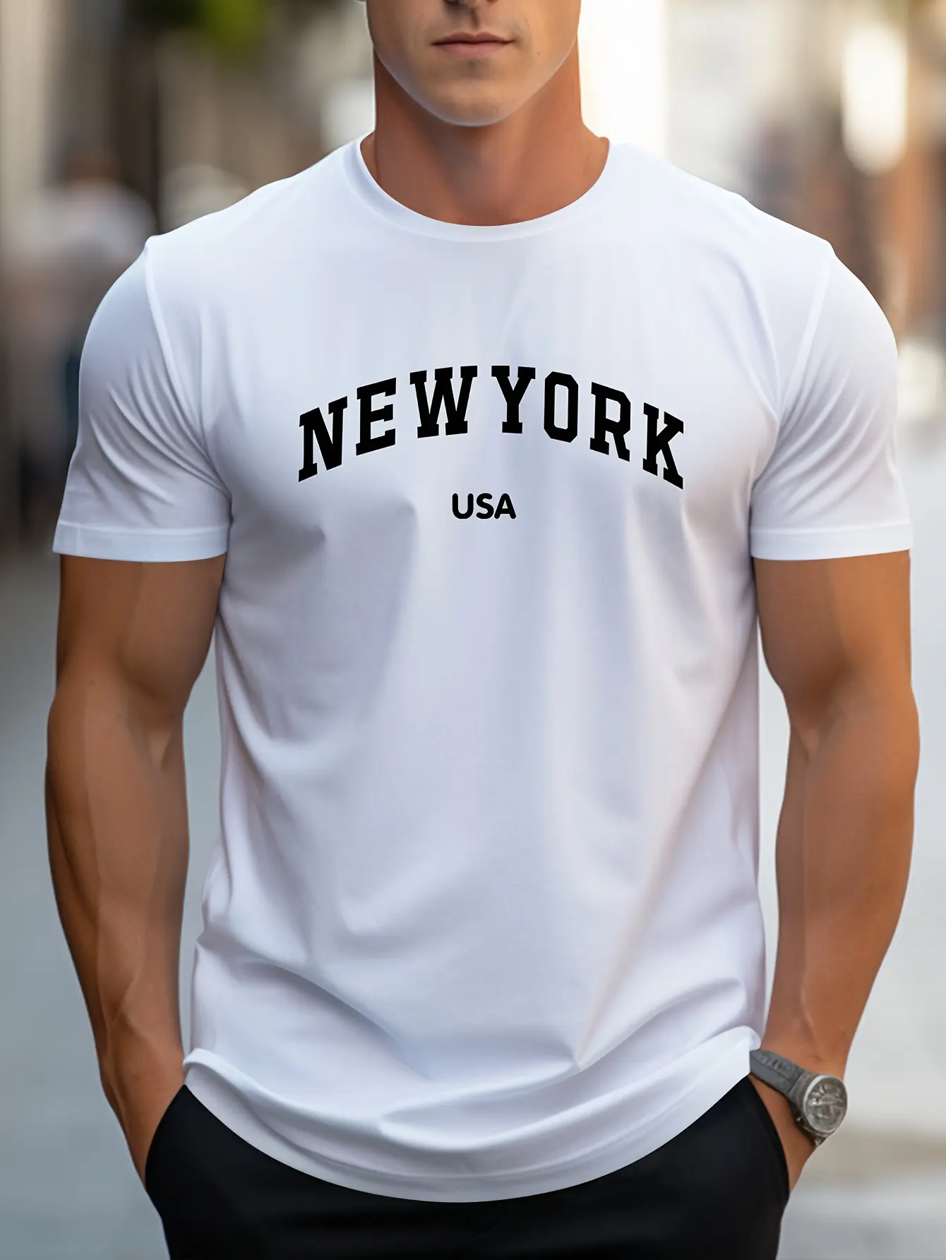 Men'S Fashion Casual NEW YORK USA Pattern Print Regular Short Sleeve T-Shirt, Comfortable And Versatile