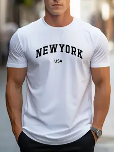 Men'S Fashion Casual NEW YORK USA Pattern Print Regular Short Sleeve T-Shirt, Comfortable And Versatile