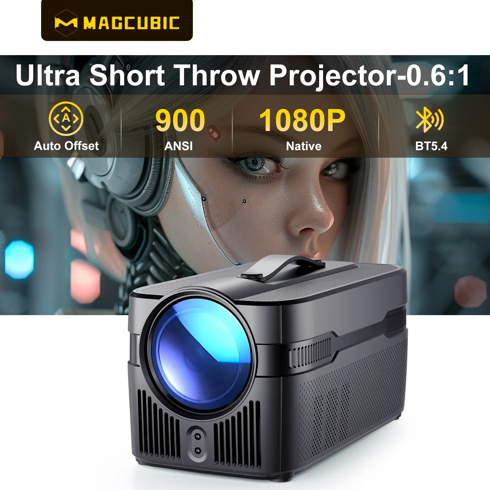 HY450C Projector Auto Focus 8K Decode 900ANSI 0.6:1 Ultra Short Throw Full HD Native 1080P Auto Offset WiFi6 BT5.4 Built-in Daul 5W HiFi Speaker Auto Keystone Correction Home Theater #TikTokShopBackToSchool