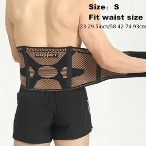 Adjustable copper-infused lumbar support belt, breathable elastic back brace with 4 support bars. Fits waist 23-29.5 inches, suitable for men and women, great for sports and daily fitness support.