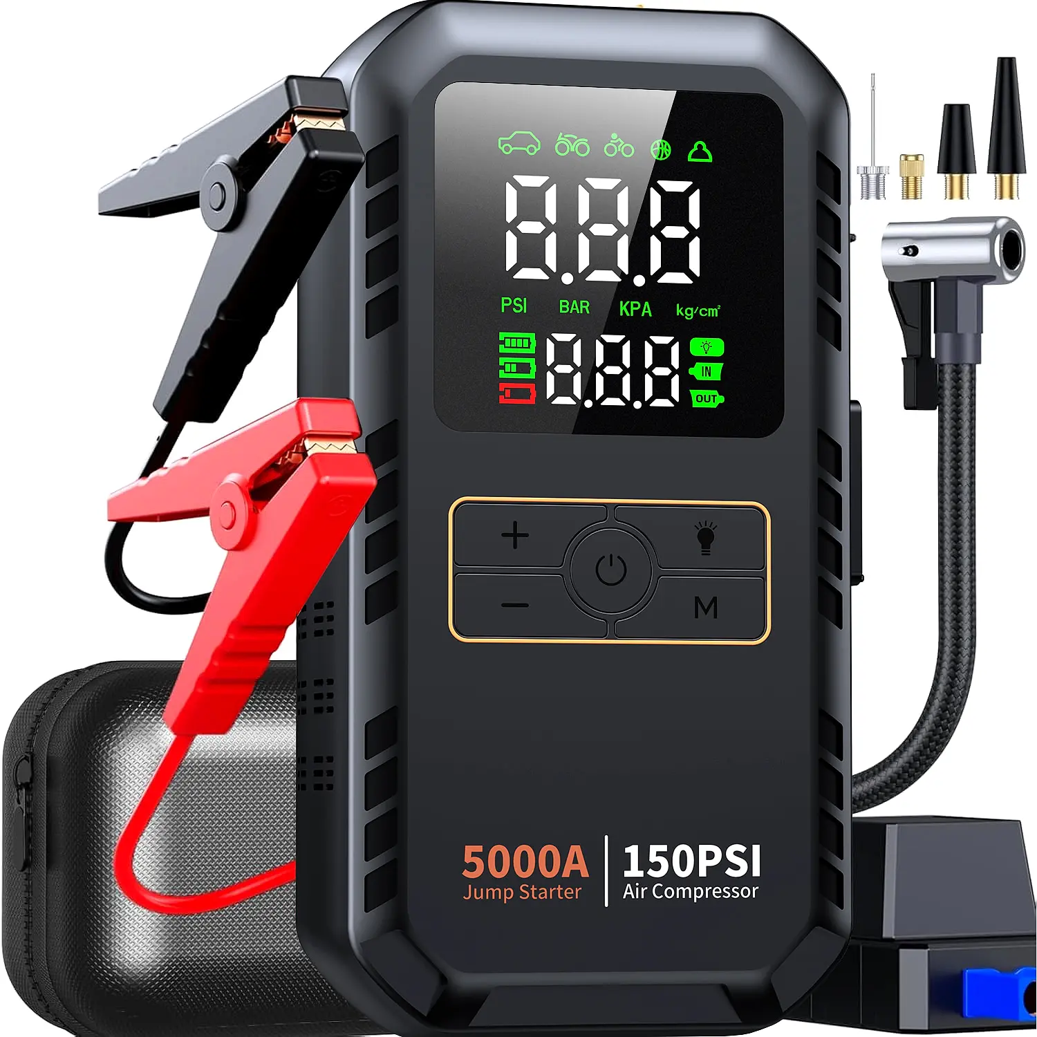 【QY03】4-in-1Compact&Portable Car Emergency Portable Jump Starter with Air Compressor,5000A Car Battery Jump Starter for Up to 7.0L Gas & 5.5L Diesel Engines,150PSI  Tire Inflator Air Compressor, LED Lights, Power Bank for Daily Drivers, Outdoors