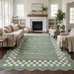Modern Geometric Scalloped Area Rug 9x12 Washable Rugs Bordered Throw Carpet Living Room Rug Stain Resistant Throw Carpet with Non-Slip Backing for Bedroom Nursery Apartment