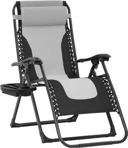 Oversized Padded Zero Gravity Chair Lounge Chair Outdoor Patio Recliner with Cup Holder Adjustable Headrest for Patio Pool Deck Camping Support 380lbs