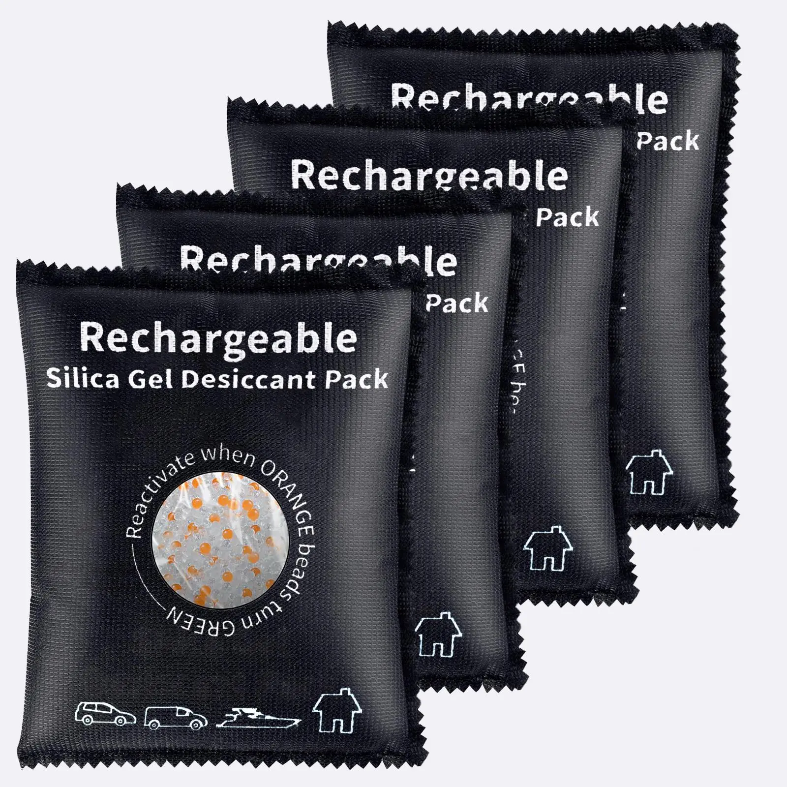 Rechargeable Moisture Absorber Pack, Reusable Car Dehumidifier, Microwave-Regenerated Silicone Dryer Bag with Color Change Indicator